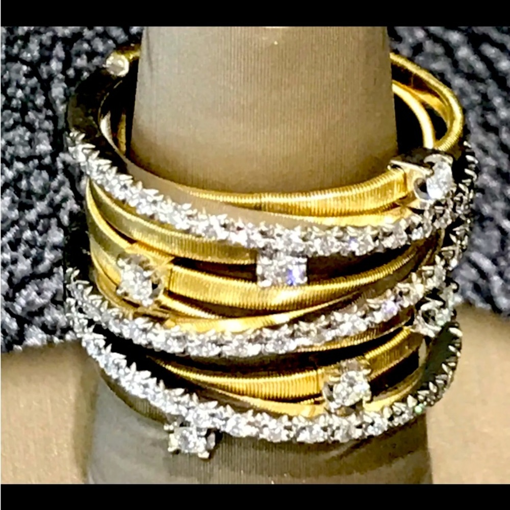 Marco Bicego Goa 18 Karat Gold 9 Strand Diamond and Pavé Ring AG278 B2 YW Sz 6.5